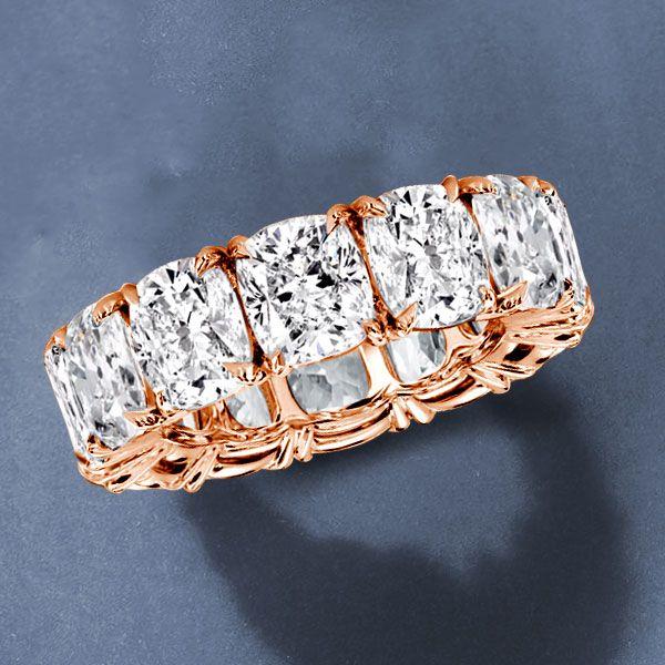 Cushion Cut Wedding Band - 18K Rose Gold Plated Sterling Silver - 16.65 CTW