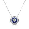 Vintage Blue Sapphire Halo Pendant Necklace in Sterling Silver