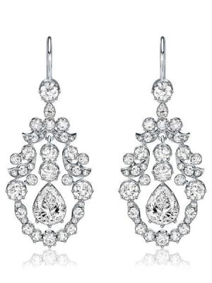 Vintage Style White Sapphire Drop Earrings in Rhodium Plated Sterling Silver