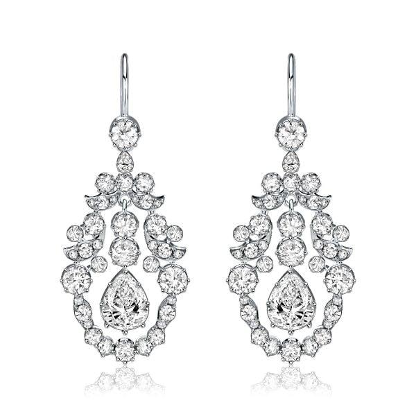 Vintage Style White Sapphire Drop Earrings in Rhodium Plated Sterling Silver