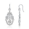Vintage Style White Sapphire Drop Earrings in Rhodium Plated Sterling Silver