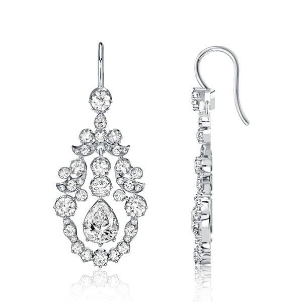 Vintage Style White Sapphire Drop Earrings in Rhodium Plated Sterling Silver