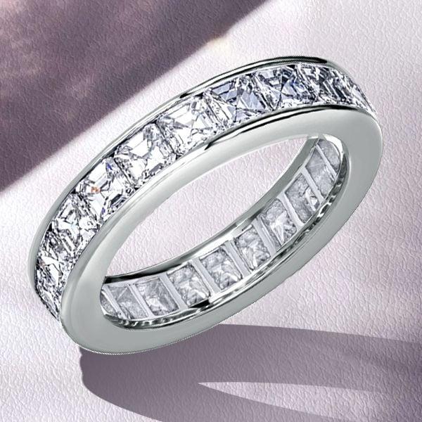 Asscher Cut White Sapphire Eternity Wedding Band in Sterling Silver