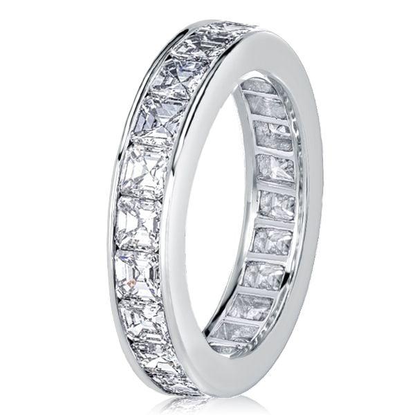 Asscher Cut White Sapphire Eternity Wedding Band in Sterling Silver