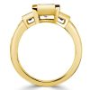 Golden Bezel Emerald Cut Three Stone Engagement Ring - 18K Gold Plated Sterling Silver