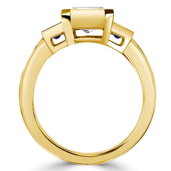 Golden Bezel Emerald Cut Three Stone Engagement Ring - 18K Gold Plated Sterling Silver