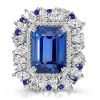 Emerald Cut Blue Sapphire Ring in Sterling Silver