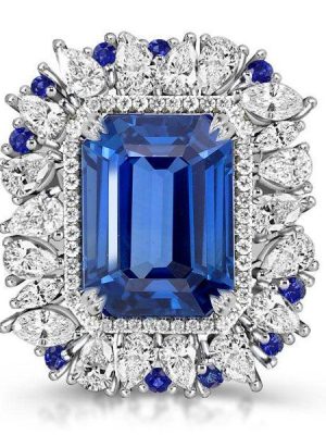 Emerald Cut Blue Sapphire Ring in Sterling Silver
