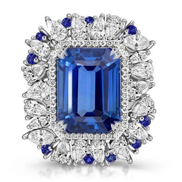 Emerald Cut Blue Sapphire Ring in Sterling Silver