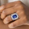 Emerald Cut Blue Sapphire Ring in Sterling Silver