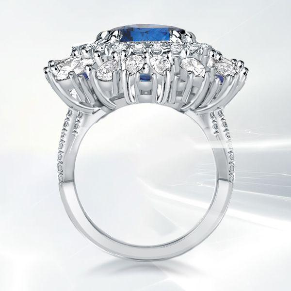 Emerald Cut Blue Sapphire Ring in Sterling Silver