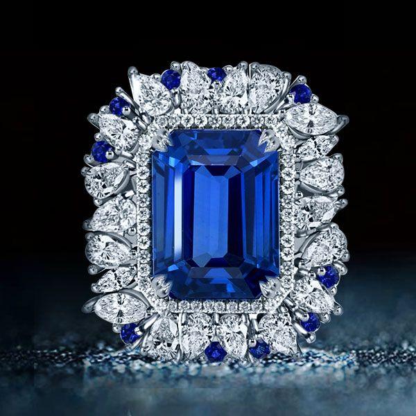 Emerald Cut Blue Sapphire Ring in Sterling Silver