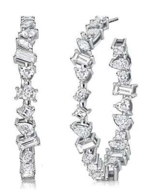 Mixed Shape Sterling Silver Hoop Earrings for Women, 2.61 CT. Total Weight