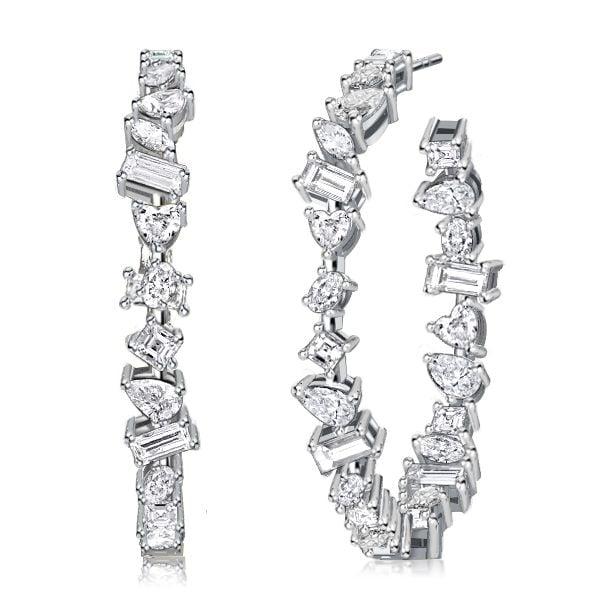 Mixed Shape Sterling Silver Hoop Earrings for Women, 2.61 CT. Total Weight