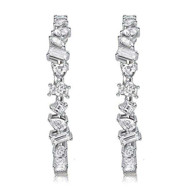 Mixed Shape Sterling Silver Hoop Earrings for Women, 2.61 CT. Total Weight