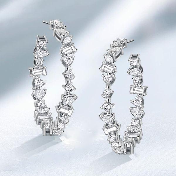 Mixed Shape Sterling Silver Hoop Earrings for Women, 2.61 CT. Total Weight