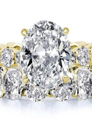 18K Gold Plated Sterling Silver Engagement and Wedding Band Set with 3.85 CT. TW. Center Stone