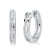 Baguette White Sapphire Half Hoop Earrings in Sterling Silver