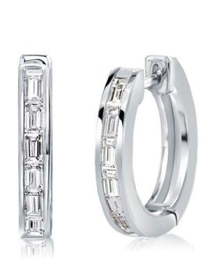 Baguette White Sapphire Half Hoop Earrings in Sterling Silver