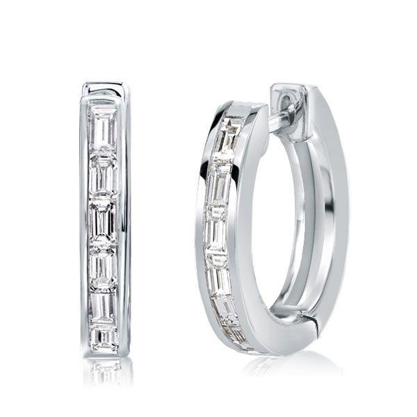 Baguette White Sapphire Half Hoop Earrings in Sterling Silver