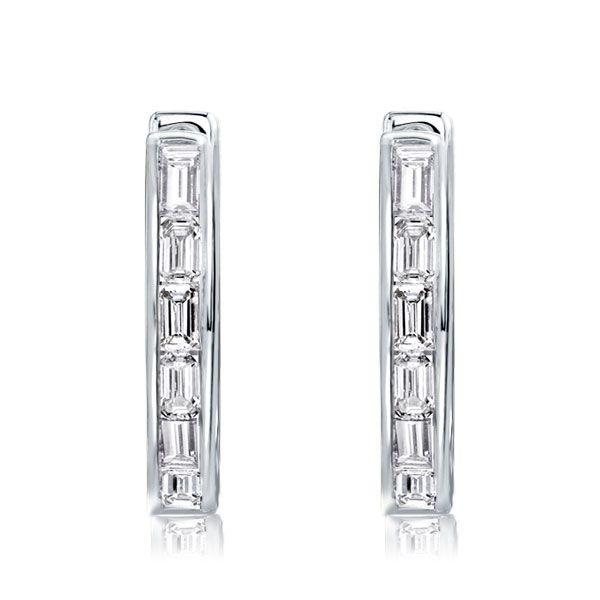 Baguette White Sapphire Half Hoop Earrings in Sterling Silver