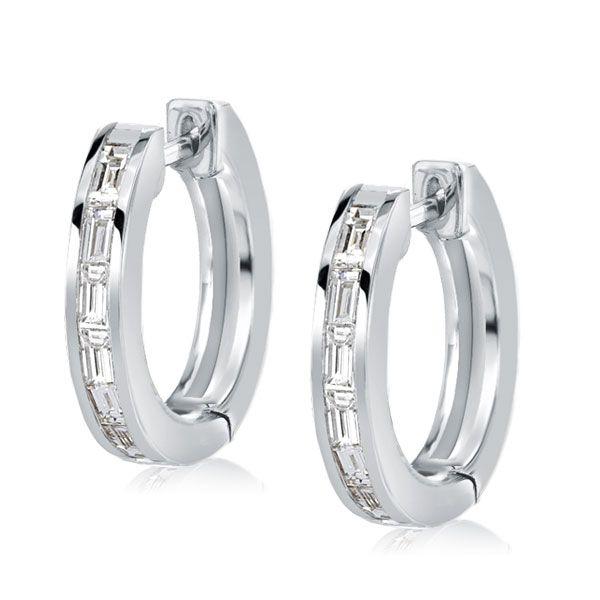 Baguette White Sapphire Half Hoop Earrings in Sterling Silver