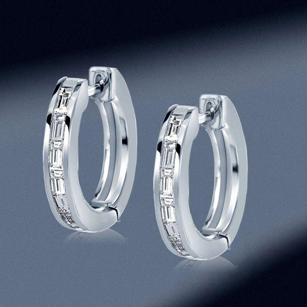 Baguette White Sapphire Half Hoop Earrings in Sterling Silver