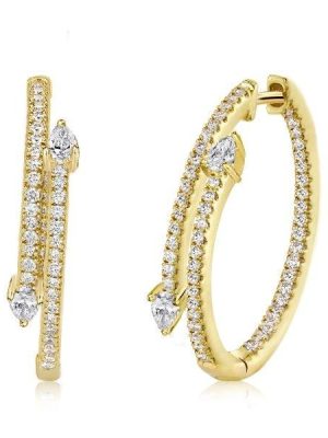 18K Gold Plated Sterling Silver Pear Cut Hoop Earrings with Hinged Backing