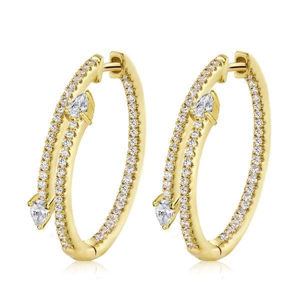18K Gold Plated Sterling Silver Pear Cut Hoop Earrings with Hinged Backing