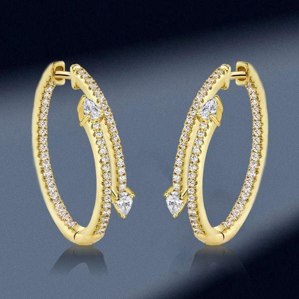 18K Gold Plated Sterling Silver Pear Cut Hoop Earrings with Hinged Backing