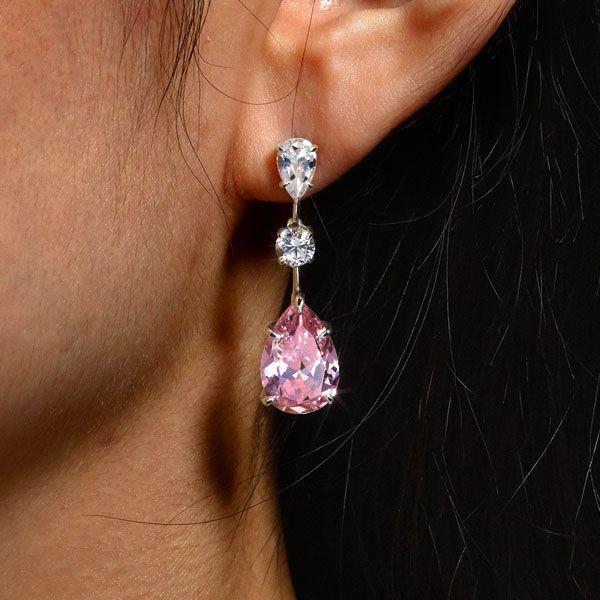 Pear Cut Pink Sapphire Drop Earrings for Women - Sterling Silver