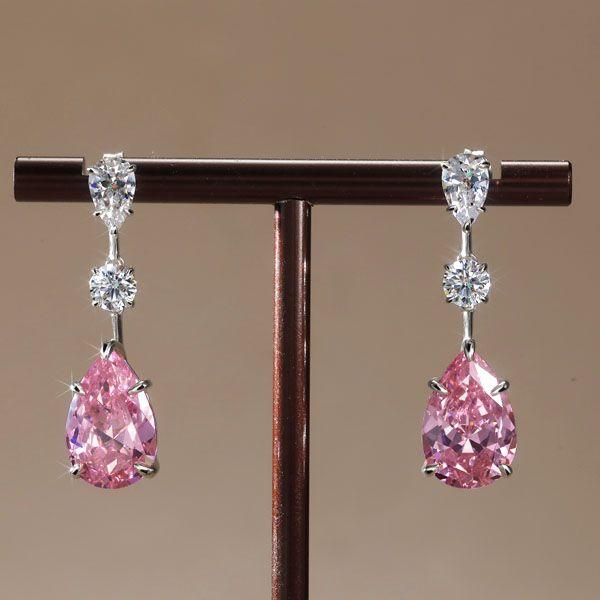 Pear Cut Pink Sapphire Drop Earrings for Women - Sterling Silver