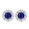 Halo Stud Earrings White & Blue Sterling Silver - Classic Design