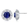 Halo Stud Earrings White & Blue Sterling Silver - Classic Design