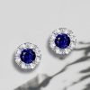 Halo Stud Earrings White & Blue Sterling Silver - Classic Design