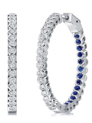 Blue & White Inside Out Hoop Earrings in 925 Sterling Silver - 36mm