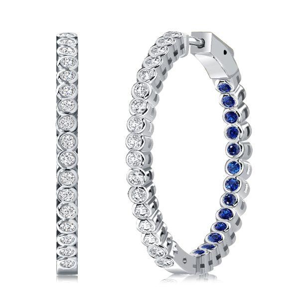 Blue & White Inside Out Hoop Earrings in 925 Sterling Silver - 36mm