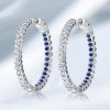Blue & White Inside Out Hoop Earrings in 925 Sterling Silver - 36mm