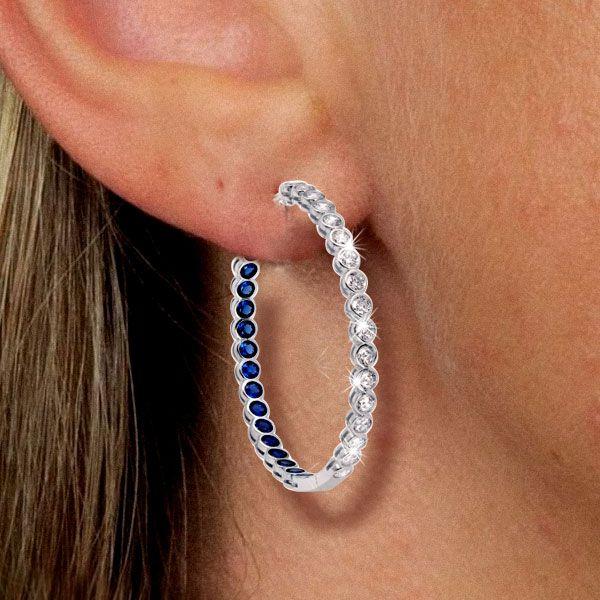 Blue & White Inside Out Hoop Earrings in 925 Sterling Silver - 36mm