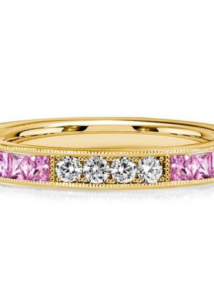 Princess Cut Pink Gold Half Eternity Ring for Women - 0.84 CTW
