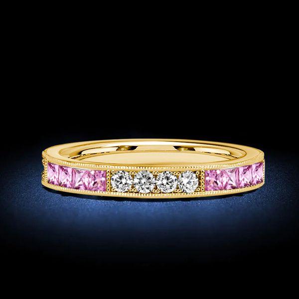 Princess Cut Pink Gold Half Eternity Ring for Women - 0.84 CTW