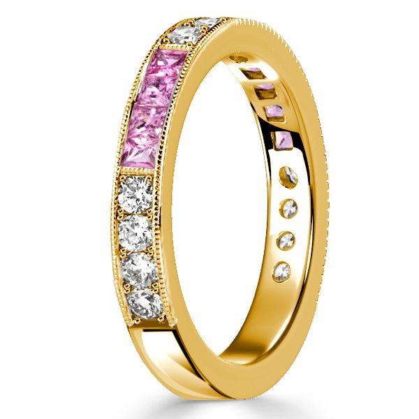 Princess Cut Pink Gold Half Eternity Ring for Women - 0.84 CTW