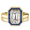 Emerald Cut Halo Engagement Ring Set in 925 Sterling Silver with Gold Tone Finish