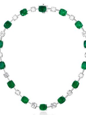 Cushion Cut Emerald Tennis Necklace - 925 Sterling Silver