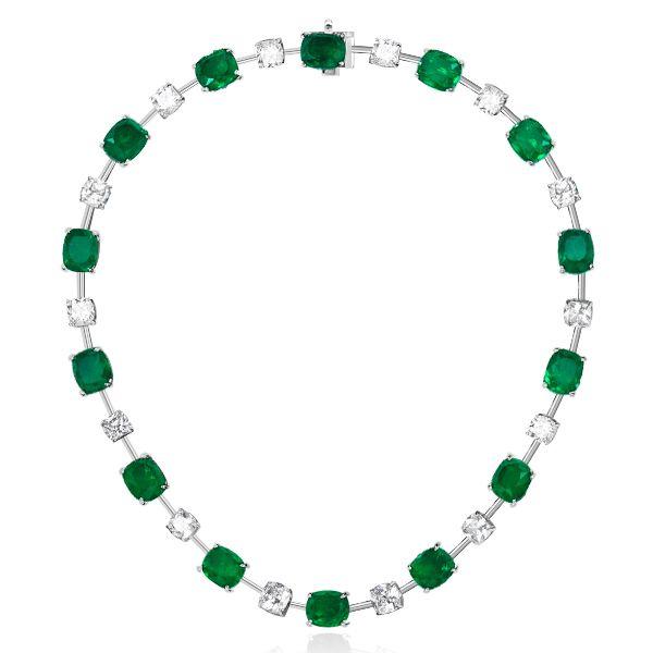 Cushion Cut Emerald Tennis Necklace - 925 Sterling Silver