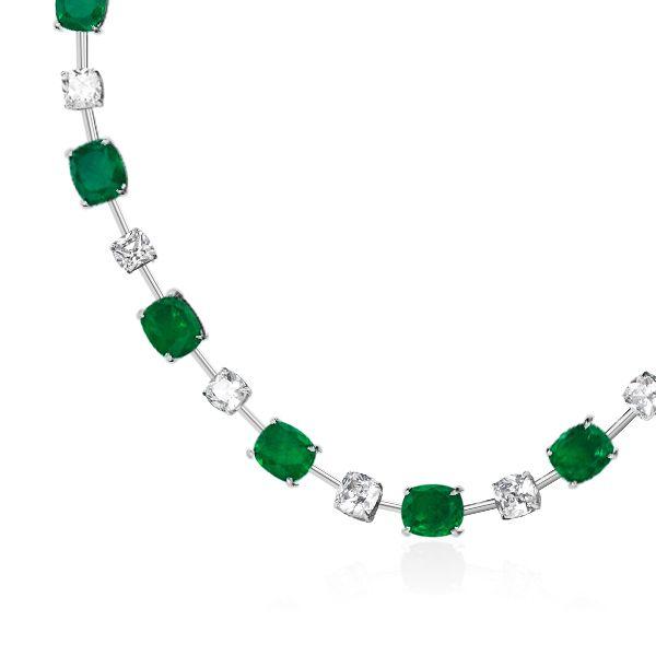 Cushion Cut Emerald Tennis Necklace - 925 Sterling Silver