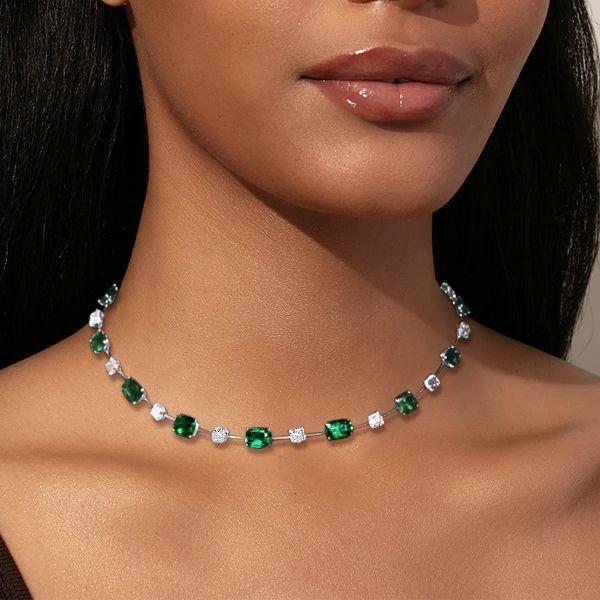 Cushion Cut Emerald Tennis Necklace - 925 Sterling Silver