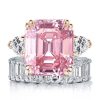 Emerald Cut White & Pink Sapphire Sterling Silver Bridal Set