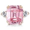 Emerald Cut White & Pink Sapphire Sterling Silver Bridal Set