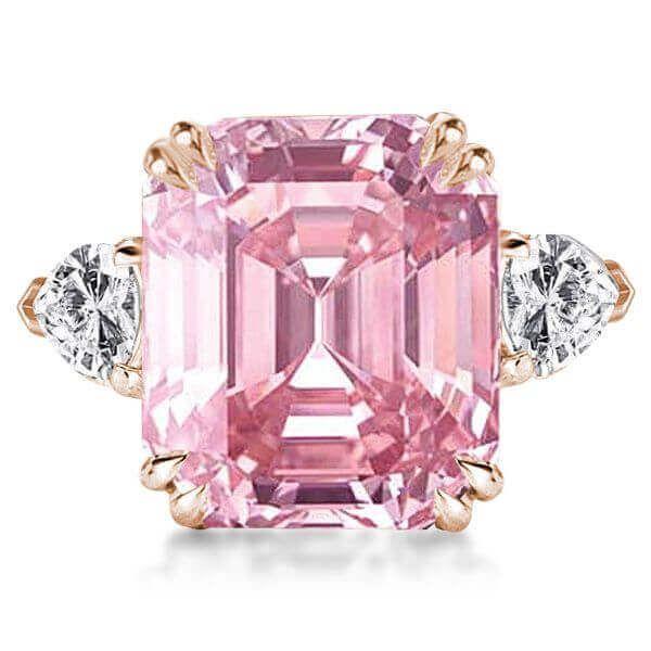 Emerald Cut White & Pink Sapphire Sterling Silver Bridal Set